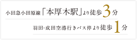 小田急小田原線「本厚木駅」より徒歩3分 羽田・成田空港行きバス停より徒歩1分